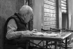Old Man Read Newspaper Vicolo Ranocchi Bologna Italy