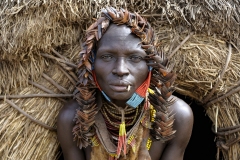 Karo Woman with Insect Wings Headdress Omo Valley Ethiopia