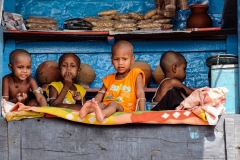 Childs on Street Balcony Varanasi Uttar Pradesh India