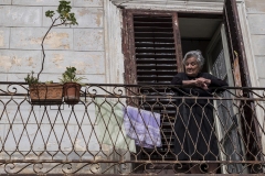 Old Woman on Home Balcony Palermo Italy
